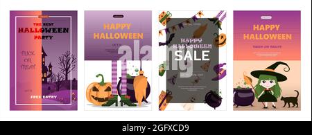 Vektor-Banner für Halloween Cartoon Vorlage Design für Werbung, Vertrieb, Party-Einladungen. Set für Halloween Flachdesign helle niedliche Bilder für Stock Vektor