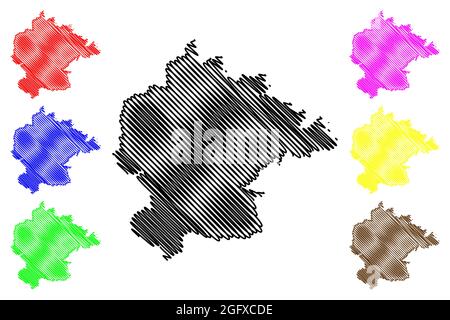 Landkreis Kitzingen (Bundesrepublik Deutschland, Landkreis Unterfranken, Freistaat Bayern) Kartenvektordarstellung, Scribble-Skizze Kitzi Stock Vektor