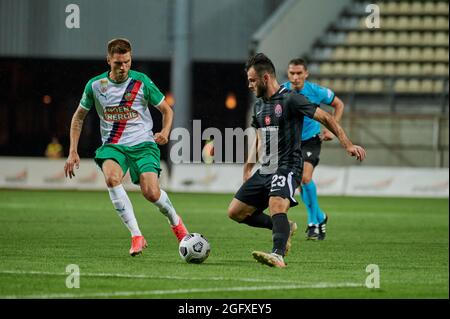 Zaporizhzhia, Ukraine - 26. August 2021: Das UEFA Europa League Spiel zwischen FC Zorya Luhansk und FC Rapid Wien Stockfoto