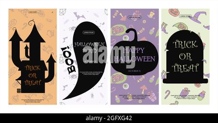 vektor Hand gezeichnet Doodle Halloween Set bunte Cartoon Cliparts, Symbole, Muster Banner für Werbung, Web, Party Stock Vektor