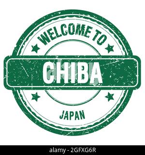 WILLKOMMEN BEI CHIBA - JAPAN, Worte auf grünem grungy Stempel geschrieben Stockfoto