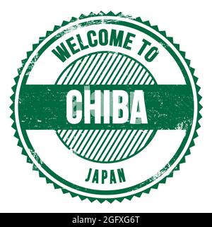 WILLKOMMEN BEI CHIBA - JAPAN, Worte auf grünem Zick-Zack-Stempel geschrieben Stockfoto