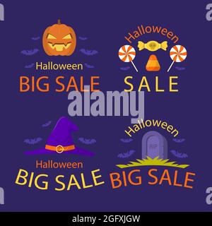Handgezeichnete flache halloween Verkauf Etiketten Set Vektor Illustration. Stock Vektor