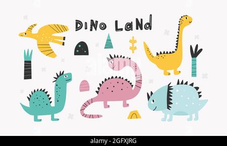 Niedliche Dinosaurier-Kollektion im Cartoon-Stil. Bunte niedliche Baby Illustration ist ideal für ein Kinderzimmer Vektor Illustration Stock Vektor