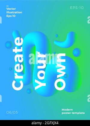 Vorlage Für Abstraktes Vektor-Poster. Farbenfrohe Verläufe und 3D-Elemente mit minimaler Typografie. Hintergrund für Ihre Einladung, Ihren Flyer oder Ihre Grußkarte Stock Vektor