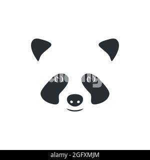 Vector Head Panda. Kleines Panda-Logo, schwarz auf weiß. Stock Vektor