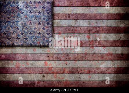 Dunkles Flaggen-Design der USA oder Amerika mit strukturiertem und rustikalem Effekt Stockfoto