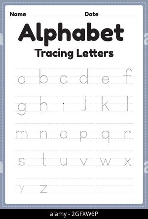 Nachverfolgen eines Arbeitsblatts mit Buchstaben für Kinder im Kindergarten und im Vorschulalter für Handschriftenübungen und pädagogische Aktivitäten auf einer druckbaren Seite. Stock Vektor