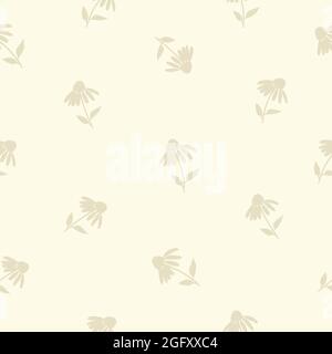 Muster mit beiger Echinacea-Silhouette auf cremefarbenem Hintergrund. Muster im Vintage-Look Stock Vektor