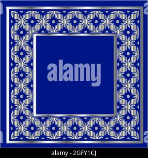 Silberner Rahmen für Designvorlage. Elegantes Element für Design im östlichen Stil, Platz für Text.auf blauem Hintergrund. Vektor-Illustration für invi Stock Vektor