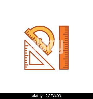 Lineale Farbe Linie Symbol. Konzept. Messwerkzeuge: Lineal, Dreieck, Winkelmesser. Korrekte Form und Größen. Schule, Bürobedarf. Für Webseite anmelden, Mob Stock Vektor