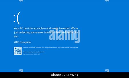 Moderner BSOD-Fehler (Blue Screen of Death). Systemabsturzbericht – Hintergrund. Systemabsturzfehler. Flacher Stil. Stockfoto