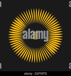 Gelbe abstrakte Radialstreifen. Geometrische Kunst. Design-Element für Rahmen, runde Logo, Tattoo, Zeichen, Symbol, Webseiten, Drucke, Vorlage, Muster Stock Vektor