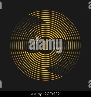 Gelb gedrehte Streifen in abgerundeter Form. Geometrische Kunst. Design-Element für Rahmen, rundes Logo, Blackout Tattoo, Zeichen, Symbol, Webseiten, Drucke Stock Vektor