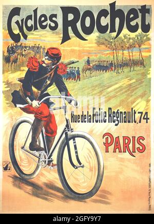 Klicken Sie auf Vintage Französisch Fahrrad Poster - Cycles Rochet, 1900er Stockfoto