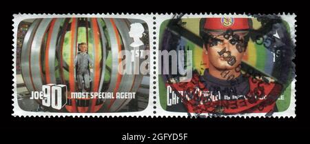 2 STÜCK SET Stamps Printed in UK zeigt das Bild des Joe90 Most Special Agent. Stockfoto