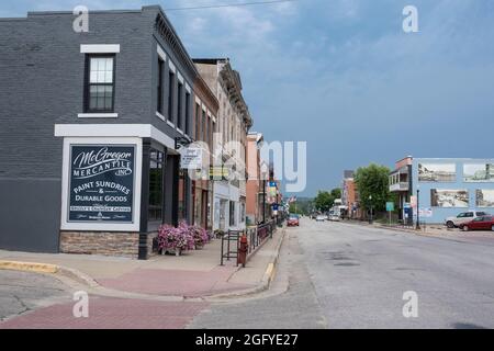 McGregor, Iowa. Gebäude an der Hauptstraße. Stockfoto