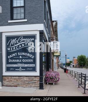 McGregor, Iowa. Gebäude an der Hauptstraße. Stockfoto