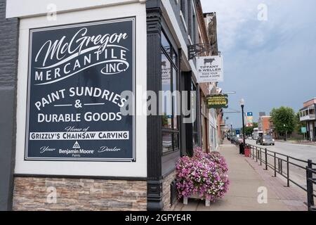 McGregor, Iowa. Gebäude an der Hauptstraße. Stockfoto