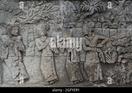 Geschnitzter Stein auf dem Stein penataran Tempel (Panataran Tempel), Blitar, Ost-Java Indonesien Stockfoto