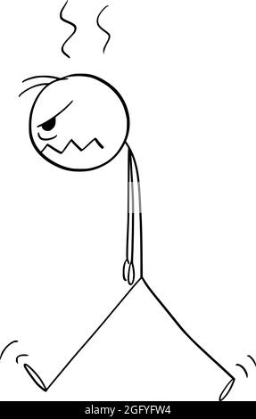 Wütende Person Zu Fuß, Vektor Cartoon Stick Abbildung Stock Vektor