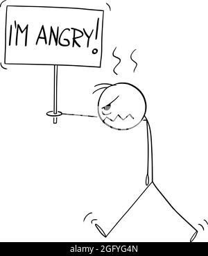 Wütende Person, die mit „Ich bin wütend“-Zeichen läuft, Vektorgrafik Cartoon-Stick-Abbildung Stock Vektor