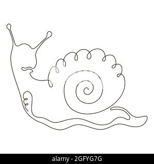 Eine Fortlaufende Linienzeichnung. Tierkritzel. Moderner Minimalistischer Stil. Schneckensymbol auf weißem Hintergrund isoliert Stock Vektor