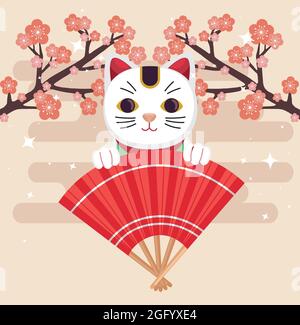Lucky CAT Holding Fan Stock Vektor