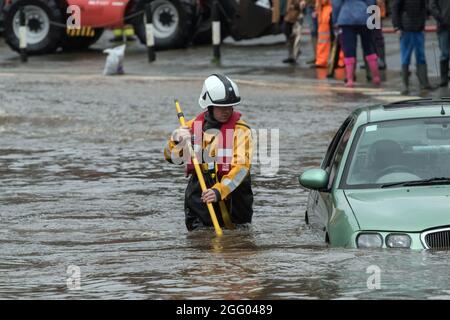 Hochwasser in Haworth, West Yorkshire, am zweiten Weihnachtsfeiertag 2015 Stockfoto