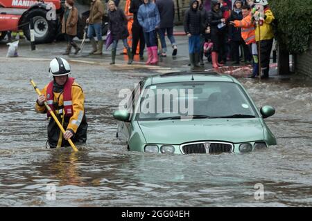 Hochwasser in Haworth, West Yorkshire, am zweiten Weihnachtsfeiertag 2015 Stockfoto