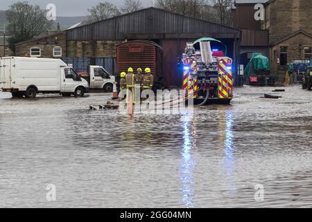 Hochwasser in Haworth, West Yorkshire, am zweiten Weihnachtsfeiertag 2015 Stockfoto