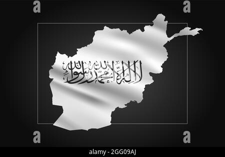 Afghanistan-Karte innerhalb der Taliban-Flagge auf schwarzem Hintergrund. Stock Vektor