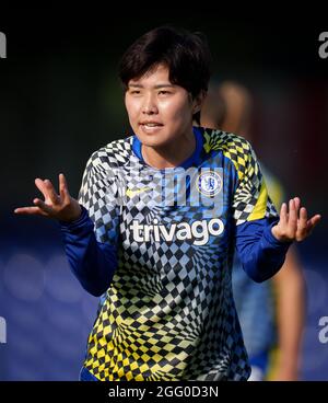 Kingston, Großbritannien. August 2021. Ji so-yun von Chelsea Women während des Freundschaftsspiel 2021/22 zwischen Chelsea Women und Aston Villa Women im Kingsmeadow Stadium, Kingston, England am 27. August 2021. Foto von Andy Rowland. Quelle: Prime Media Images/Alamy Live News Stockfoto