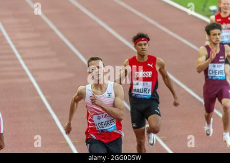 Lausanne, Schweiz. Mai 2021. Daniel Löhrer aus der Schweiz (200 Meter Männer) ist während des Grand-Prix Athletissima IAAF Wanda Diamond League in Lausanne 2021 im Einsatz (Foto: Eric Dubost/Pacific Press/Sipa USA) Quelle: SIPA USA/Alamy Live News Stockfoto