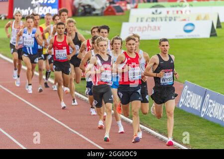 Lausanne, Schweiz. Mai 2021. Gesamtansicht der 1500 Meter Männer während des Grand-Prix Athletissima IAAF Wanda Diamond League in Lausanne 2021 (Foto: Eric Dubost/Pacific Press/Sipa USA) Quelle: SIPA USA/Alamy Live News Stockfoto