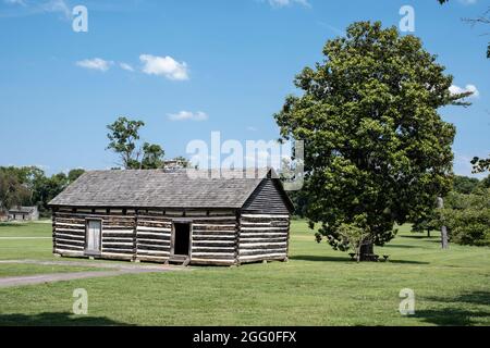 Nashville, Tennessee. The Hermitage, Andrew Jackson's Home Memorial Site. Alfred's Cabin, eine Sklavenhütte. Stockfoto