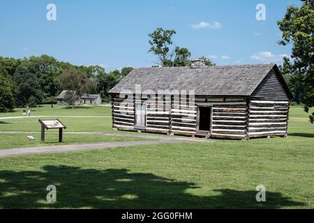 Nashville, Tennessee. The Hermitage, Andrew Jackson's Home Memorial Site. Alfred's Cabin, eine Sklavenhütte. Stockfoto