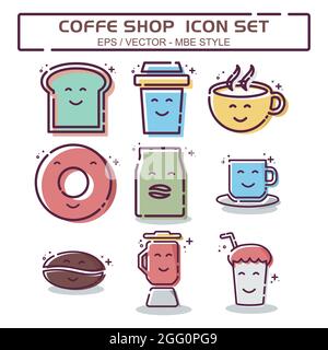 Set Icon Vektor von Coffee Shop - MBE Syle - einfache Illustration, editierbare Kontur, Design Template Vektor, gut für Drucke, Poster, Ankündigungen, ein Stock Vektor
