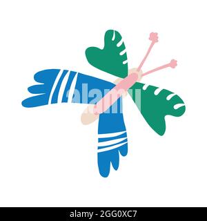 Skurrile niedliche Doodle Schmetterling Form Motiv. Moderne trendige minimalistischen Stil Ikone Clip Art. Fun ungewöhnliche Farbelemente auf weiß isoliert. Retro Stock Vektor