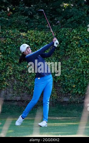 Rose Zhang vom Team USA auf dem 7. Abschlag während des Curtis Cup Day 2 2021 - Nachmittag Fourballs Foursomes im Conwy Golf Club, Conwy, Wales am 27/8/21 . ( Stockfoto