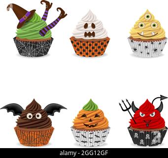Set von isolierten halloween Cupcakes Stock Vektor