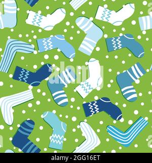 Nahtloses Muster mit modernen bunten Socken. Trendige Accessoires im Doodle-Stil. Verschiedene Baumwollfußtuch. Cartoon Socken für Web und Print, für Stock Vektor