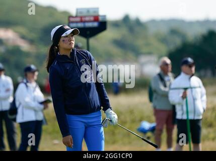 Rose Zhang vom Team USA auf dem 16. Loch während des Curtis Cup Day 2 2021 - morgendliche Foursomes im Conwy Golf Club, Conwy, Wales am 27/8/21 . (Steve Flynn Stockfoto