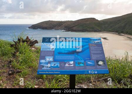 Hanauma Bay, ein Meeresgebiet, das sich an der Südostküste der Insel Oahu auf Hawaii befindet. Stockfoto