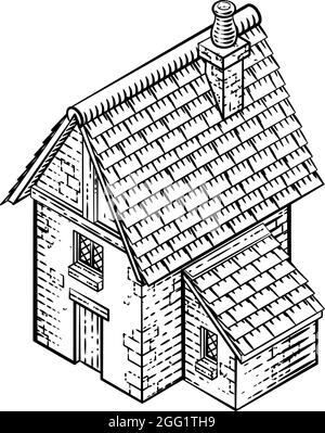 Mittelalterliche Gebäudekarte Symbol Vintage Illustration Stock Vektor