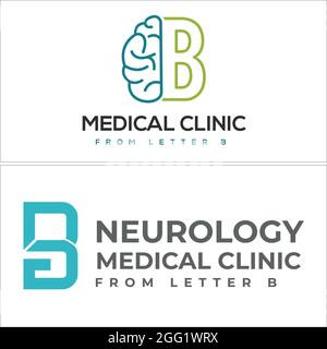 Neurologielogo mit Gehirn und Buchstabe B Schablonenvektor Stock Vektor