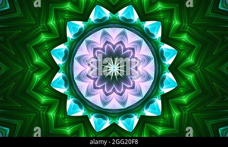 Nahtlose rosa grüne Blume kaleidoskopischen Mosaik Muster Hintergrund Stockfoto