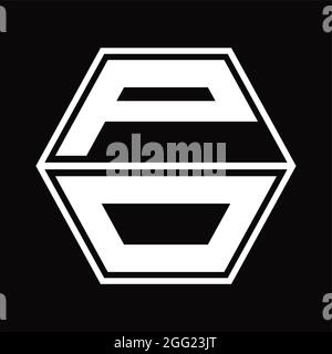 PO Logo Monogramm mit sechseckiger Form auf und ab Blackground Design-Vorlage Stock Vektor