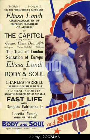 CHARLES FARRELL und ELISSA LANDI in BODY AND SOUL 1931 Regisseur ALFRED SANTELL aus dem Stück von Elliott White Springs und A.E. Thomas Fox Film Corporation Stockfoto