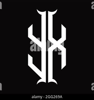 YX Logo Monogramm mit Horn Form isoliert schwarz und weiß Design-Vorlage auf schwarzem Hintergrund Stock Vektor